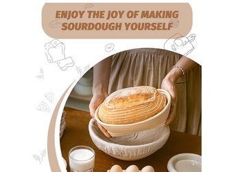 Sourdough Proofing Basket Gift Set, 9" Round and 10" Oval Banneton Bread Baking Supplies, Sourdough Baskets with Bread Lame, Danish Whish, Bowl Scrape