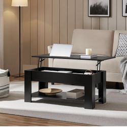 Wooden Coffee Table, Lift Top Coffee Table with Large Hidden Storage Shelf, Lift Tabletop Dining Tables for Living Room, Home Small Space, 38.6in, Bla