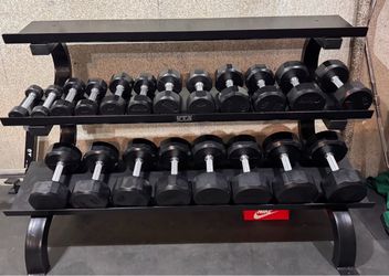 Troy 12-sided rubber Dumbbells & Stand