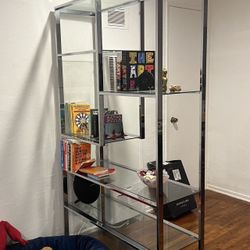 Vintage Milo Baughman Chrome Etagere Metal Glass Bookshelf 