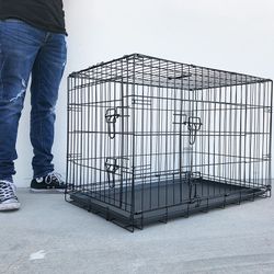 (NEW) $50 Folding 36” Dog Cage 2-Door Pet Crate Kennel w/ Tray 36”x23”x25” 