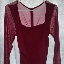 Red Scrunched Long Sleeve Dress