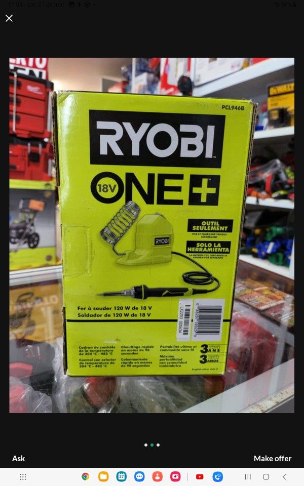 RYOBI 18V CORDLESS 120W SOLDERING IRON (Tool Only)