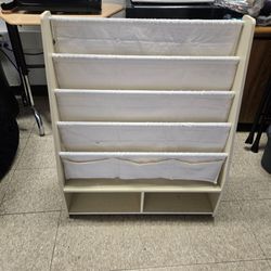 Kids Wooden Book Display Rack Organizer w/ Fabric Shelves & Storage