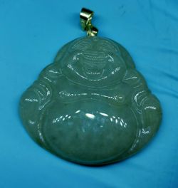 Burmese icy type A jadeite jade pendant lucky happy Buddha . Certified.