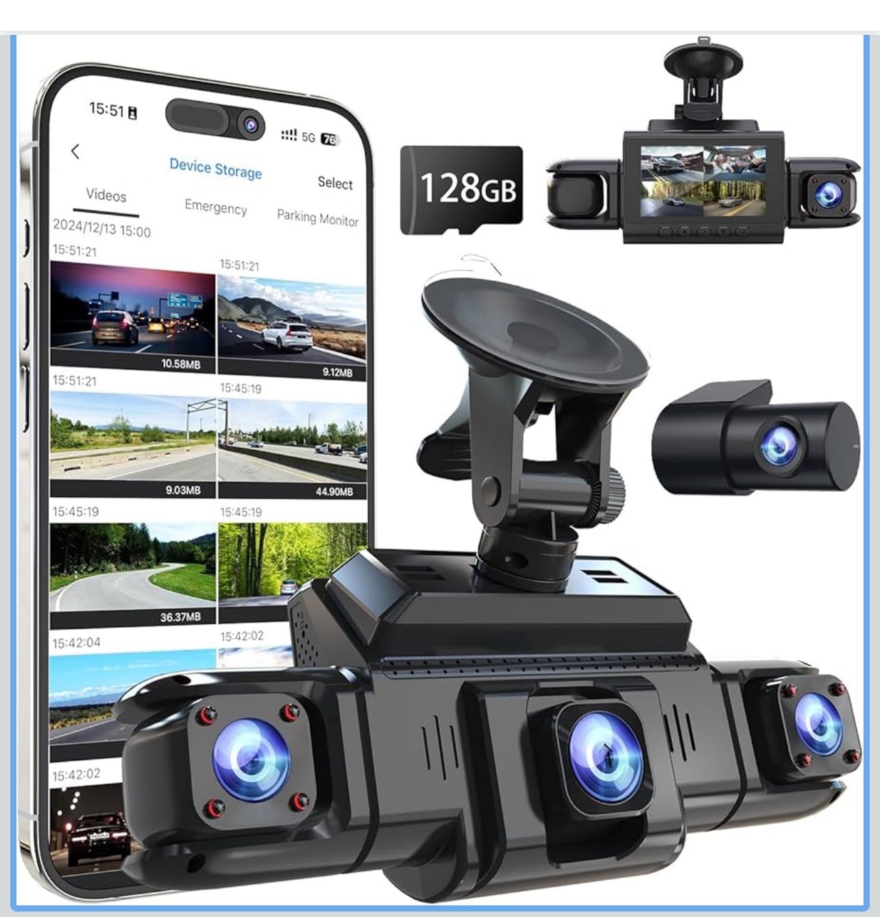 360 View 4 Channel Dash Cam Front and Rear Left Right Inside Camera for Cars, GPS and 5G Band WiFi, Night Vision, 160 Wide Angle, WDR, 24H Parking Mod