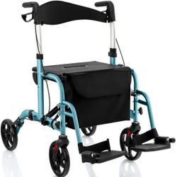 Goplus Folding Rollator Walker with Seat & 8'' Wheels Supports up to 300 lbs