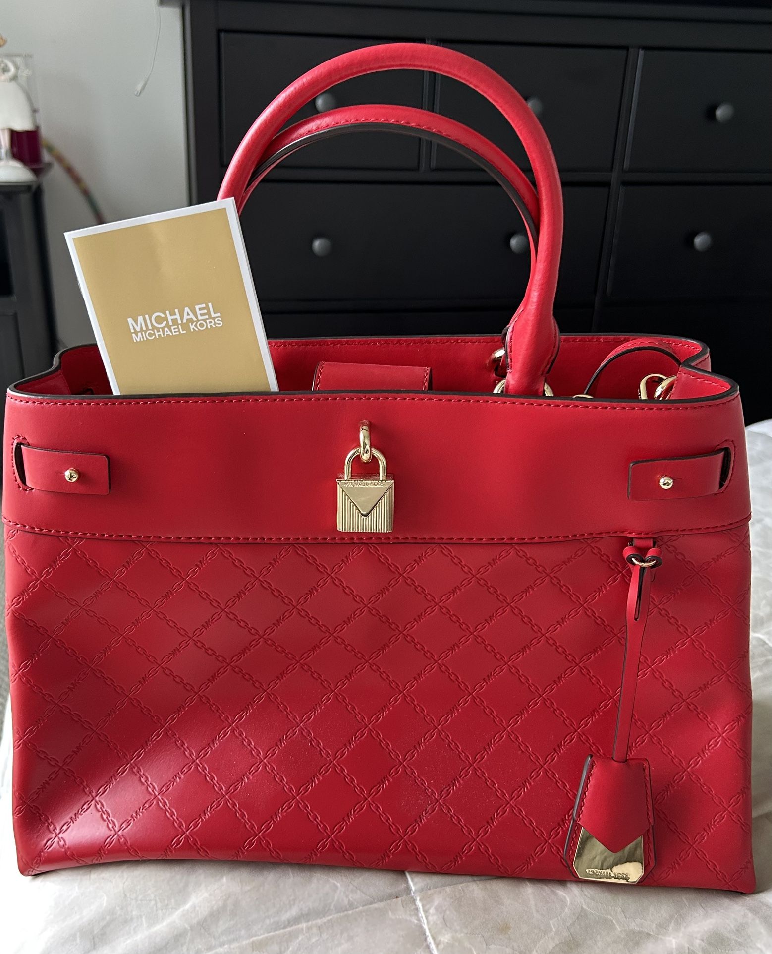MICHAEL KORS Gramercy Large Chain-Embossed Leather Satchel