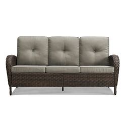 PARKWELL Outdoor 3 Seats Couch Patio Sofa Furniture, All-Weather Wicker Rattan Sofa with Cushions,Gray