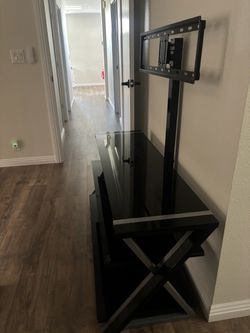 Black Glass TV Stand with Integrated Mount