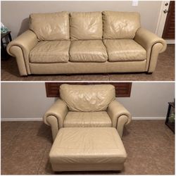 Genuine Leather Sofa, Loveseat & Ottoman Set