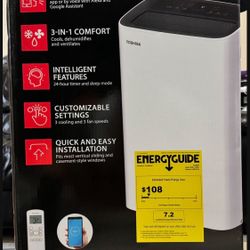 Toshiba 8,000 (DOE) BTU Portable Air Conditioner Cools 350 sq. ft. with Dehumidifier and Remote Control in White