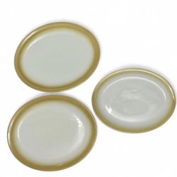 Set of 3 Fantastic Vintage Mid Century Caribe China Restaurant Ware Platter with yellow Trim Border