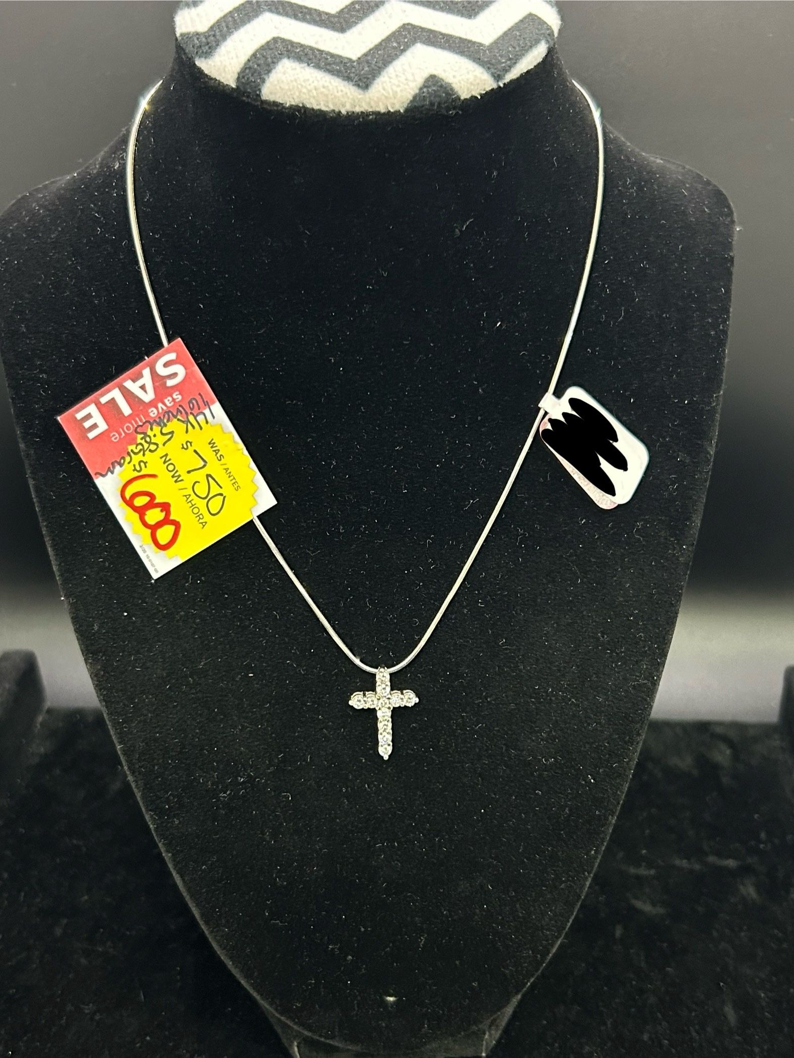 Herringbone Necklace With Diamond Cross Pendant 14k — **Layaway Is Available**