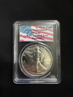 1991 Silver Eagle PCGS Gem Unc 9-11 WTC Ground Zero Recovery 1 OZ