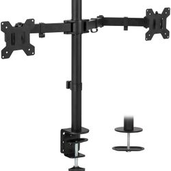 Dual Monitor Mount Double Monitor Desk Stand Two Heavy Duty Full Motion Adjustable Arms Fit 2 Computer Screens 17-32 Inch C - Clamp and Grommet Base