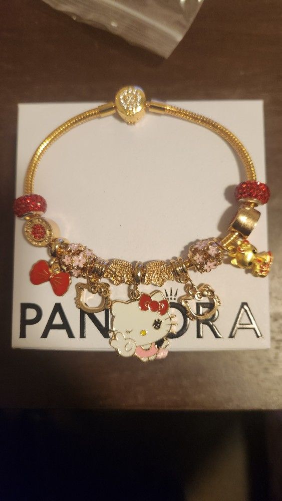 Pandora Gold Hello Kitty Colorful Bangle Charm Bracelet