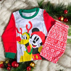 24M Mickey Mouse & Pluto Christmas Disney Baby Pajamas Set Longsleeve & Pants