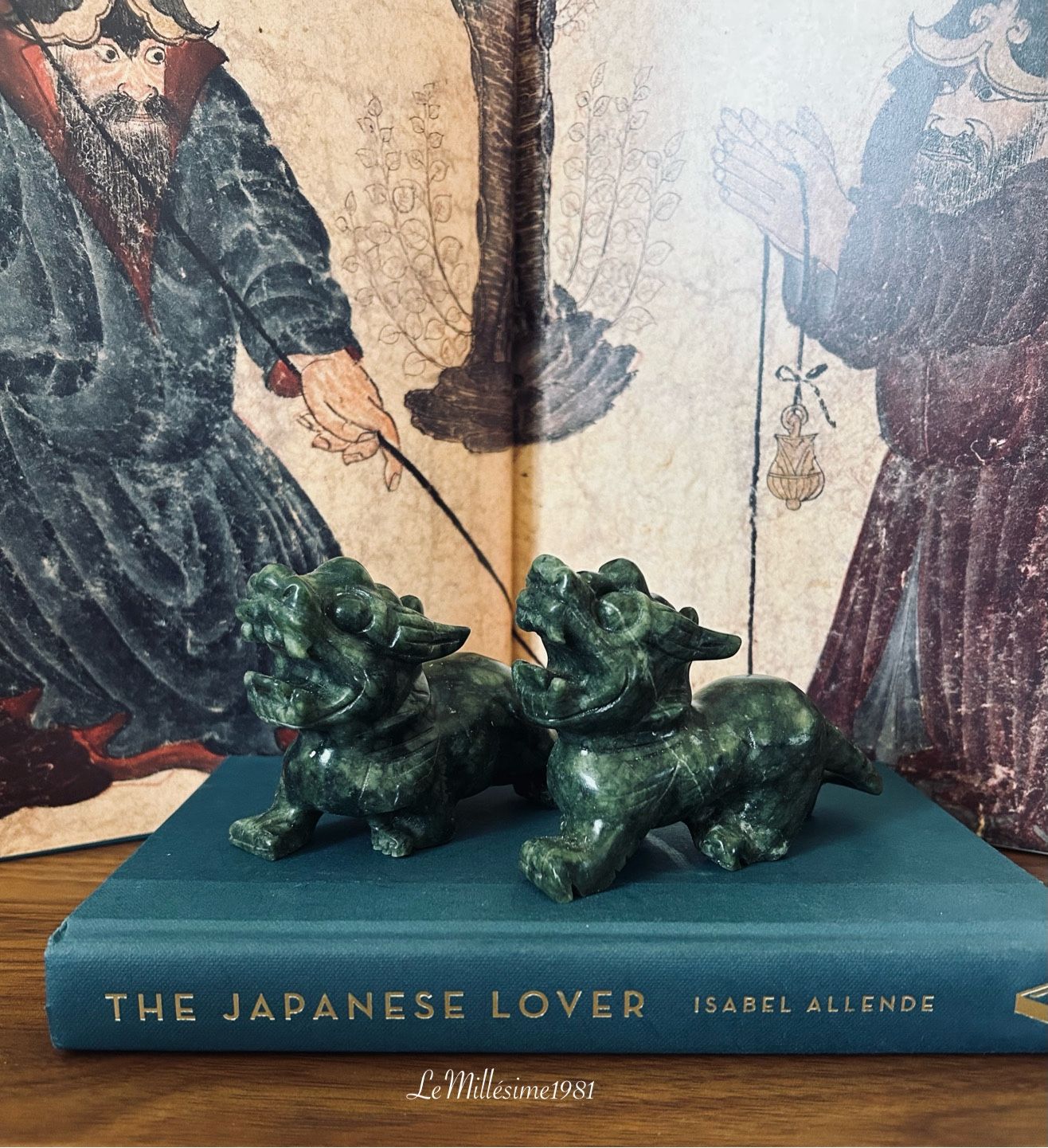 Vintage Green Jade Foo Dog Pair | Feng Shui Guardian Statues