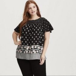 Torrid Black & White Challis Smock Top - Size 2X