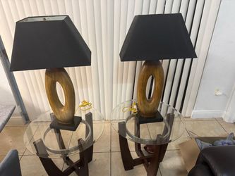 2 Glass End Tables + 2 Matching Lamps