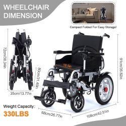 FOLDING ELECTRIC WHEELCHAIR FOR ADULTS DUAL MOTOR (500W)SPEED 6MPH-Range 20miles  Electric wheelchairs for adults, dual-motor all-terrain folding elec