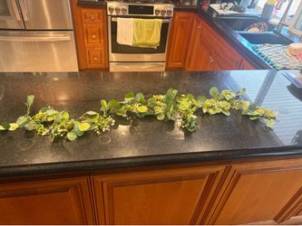 Artificial Eucalyptus Garland with White Flowers almost 6 feet long