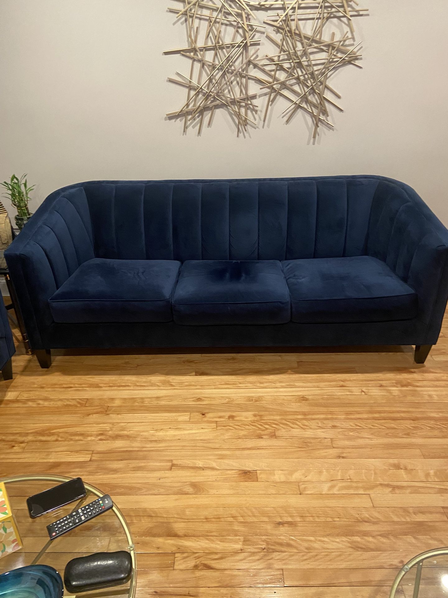 Raymor And Flanagan Royal blue Microfiber Sofas 2