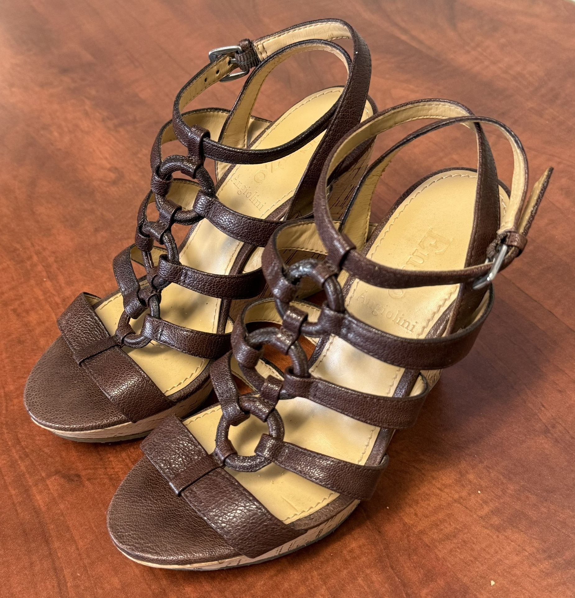 Enzo Angiolini Leather Wedge Platform Sandals