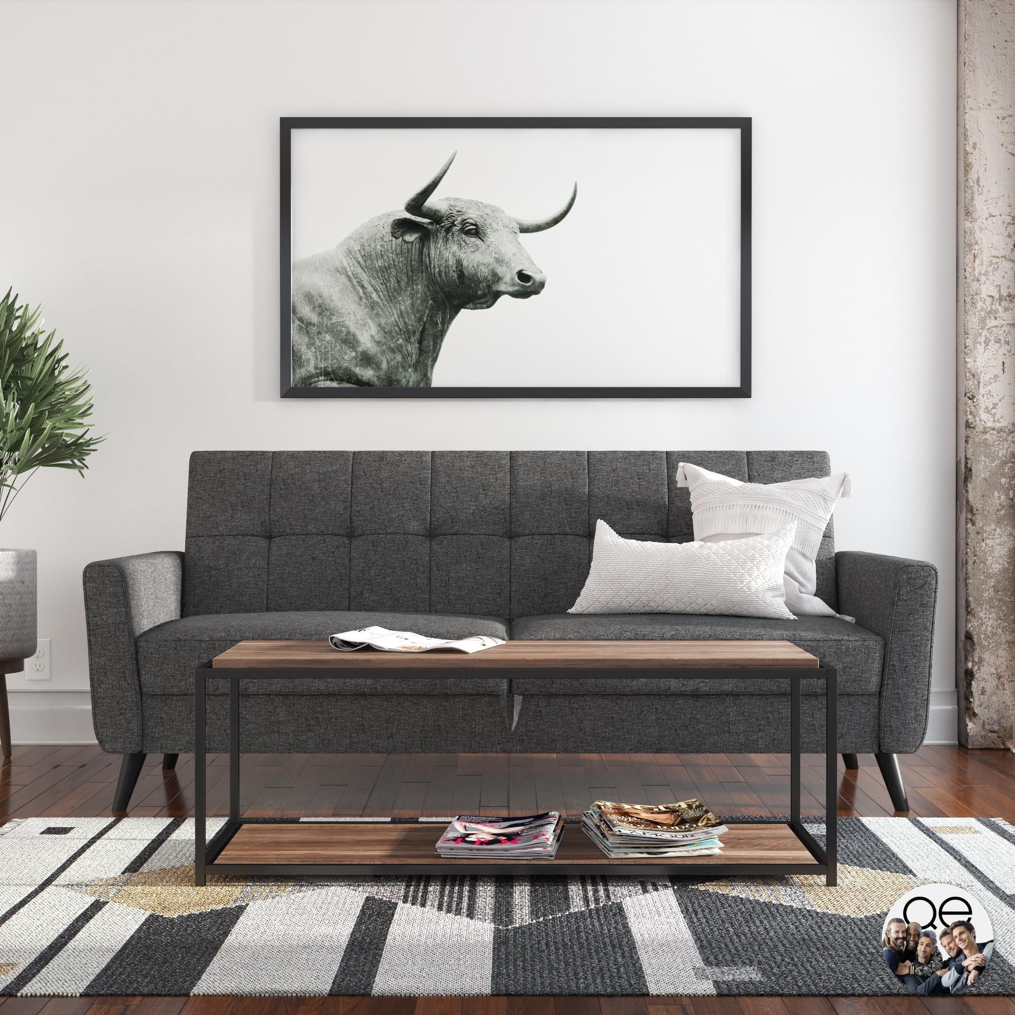 Queer Eye Liam Futon with Storage, Convertible Sofa, Gray Linen