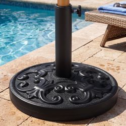 27 lbs Patio Umbrella Base, Pre-Filled Cement Weighted Umbrella Holder with HDPE Shell, Outdoor Market Umbrellas Stand with Adjustable Knob