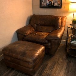 Oversized Genuine Leather Chair & Ottoman Set – Brown, MOR Furniture Savoy