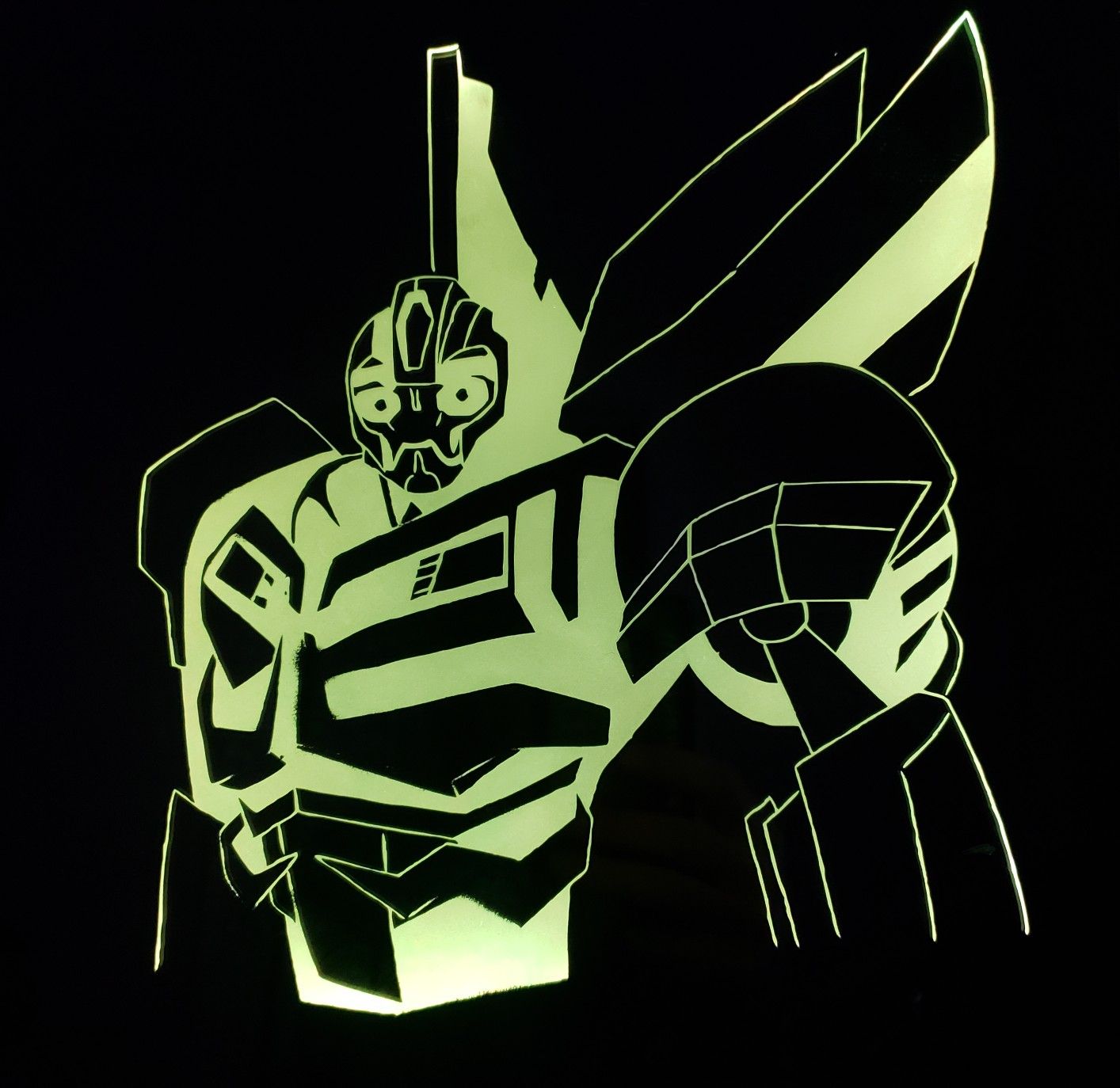 Bumblebee transformer etched lighted mirror