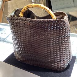 Gucci Woven Leather Bamboo Handbag