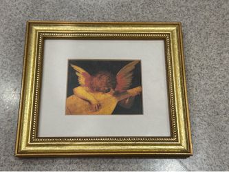 Vintage Framed Rosso Fiorentino "Cherub Playing a Lute" Print