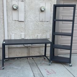 CB2 Industrial Rolling Desk + Metal Shelving Unit on Wheels – Modern Steel Furniture
