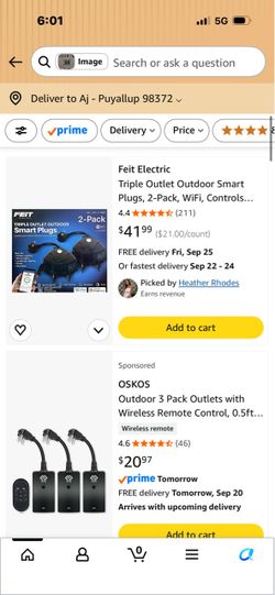 Feit Electric Triple Outlet Outdoor Smart Plugs 2-Pack