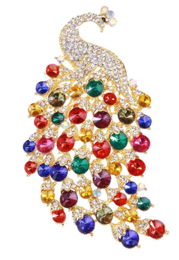 Rhinestone Big Peacock Brooch Pin for Women Fashion Exquisite Exaggerated Colorful Crystal Bird Animal Brooches Lapel Pins Vintage Dress Accessories