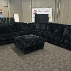 Extra Large Comfy Deep Black Sectional 