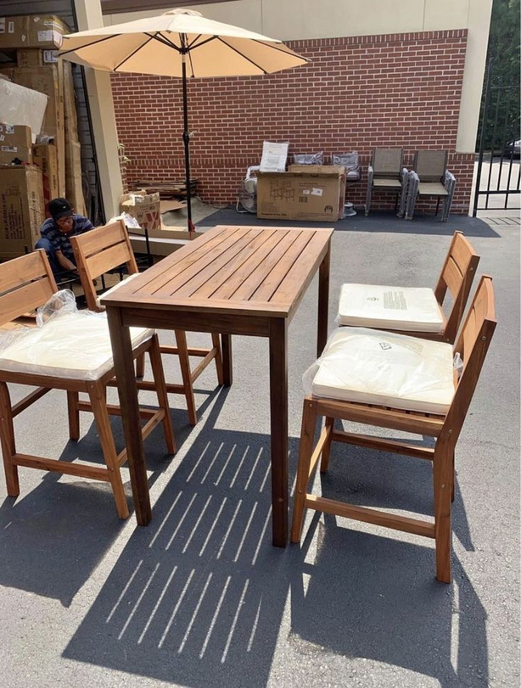 Brand New Walker Edison Outdoor Solid Wood Counter Height Set Of 5 Pieces