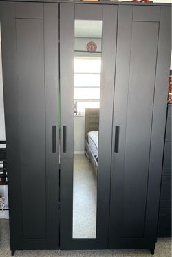 Wardrobe with 3 doors, black, 46x19 3/4x74 3/4 "