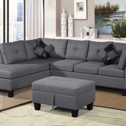 Brand New Fabric Sectional Couch With Ottoman