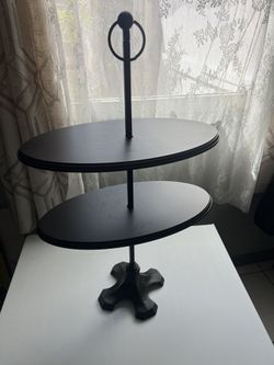 VTG Magnolia Home Wood&Cast iron adjustable 2 Tier Oval Pedestal 25” Tall 