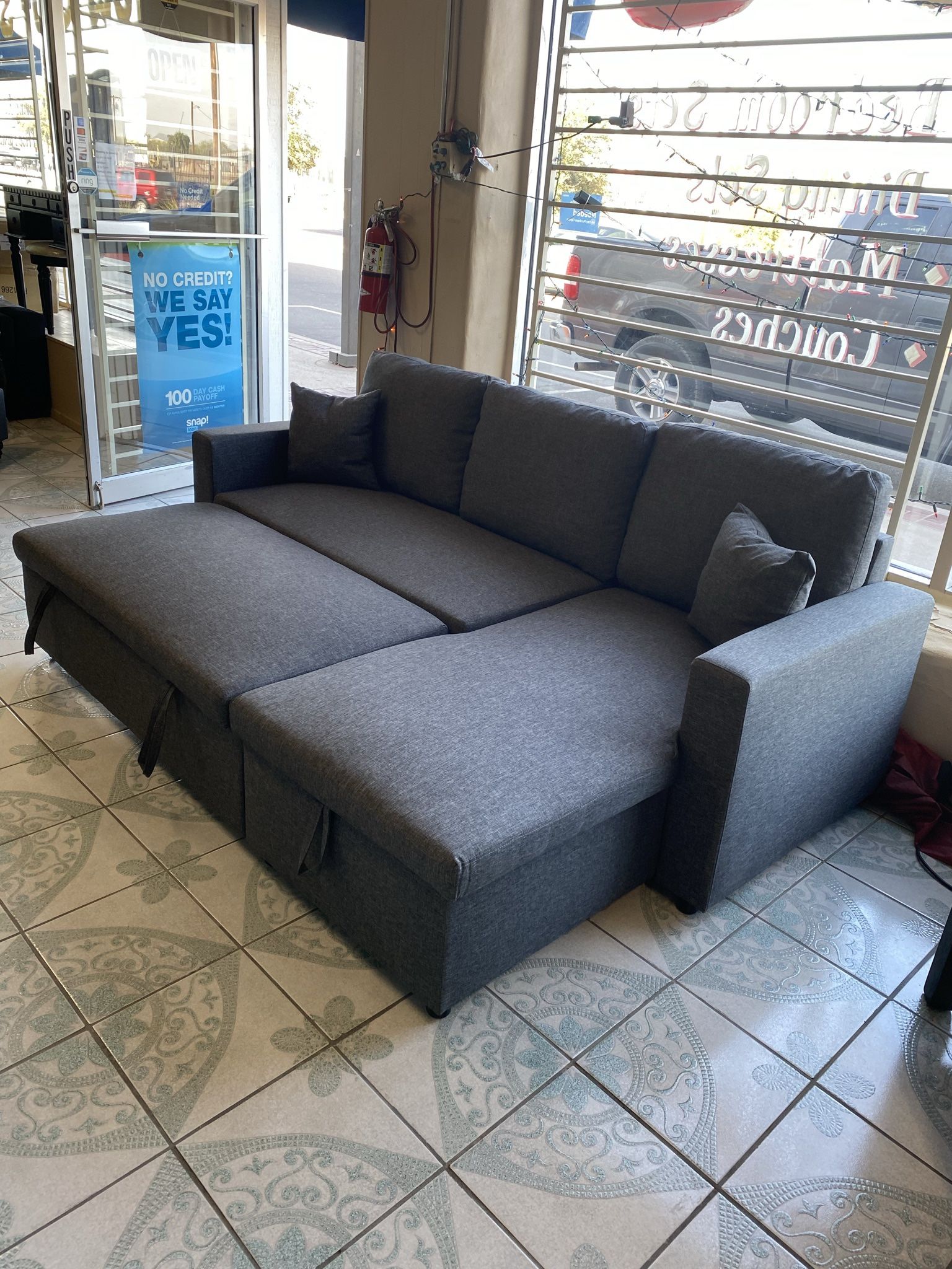 Grey Sectional With Pull Out Bed And Storage ‼️new In Stock‼️