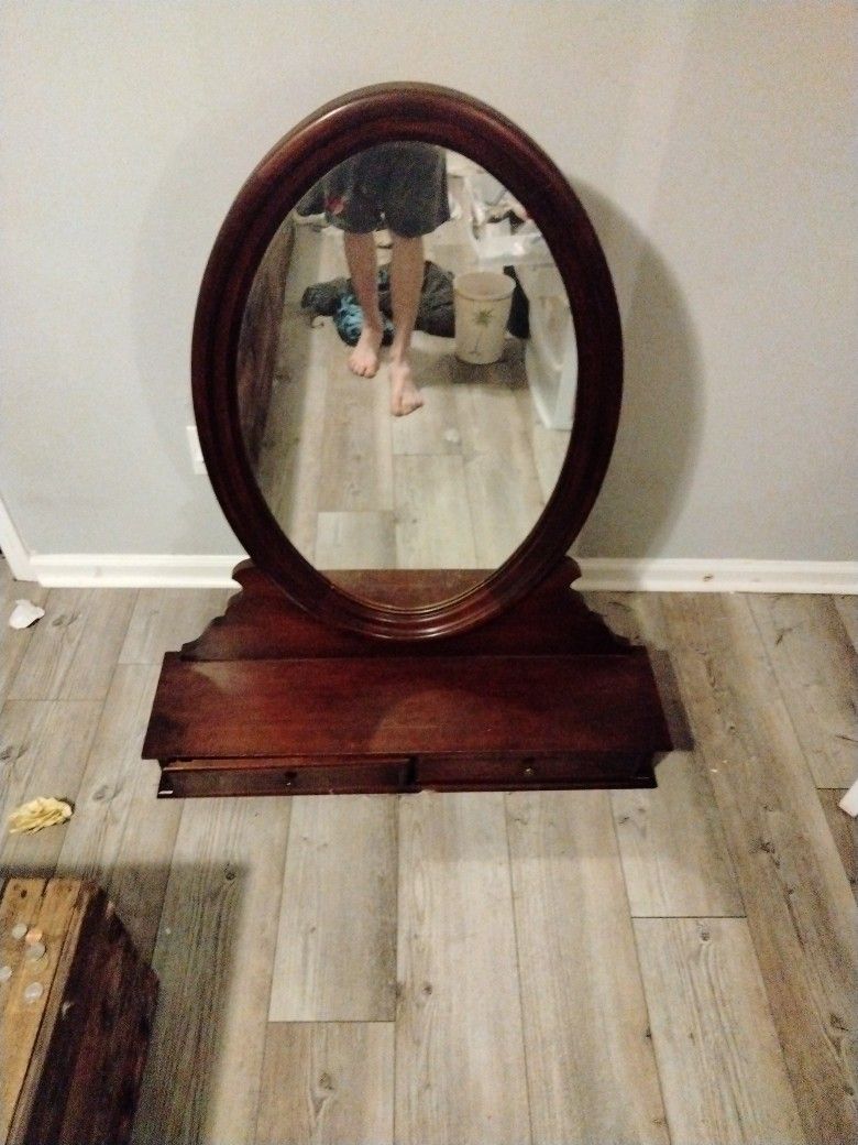 Vintage Tall Dresser Top Piece, Mirror And Drawers Very Pretty