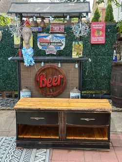Rustic Outdoor Bar Cabinet with Wood Top
