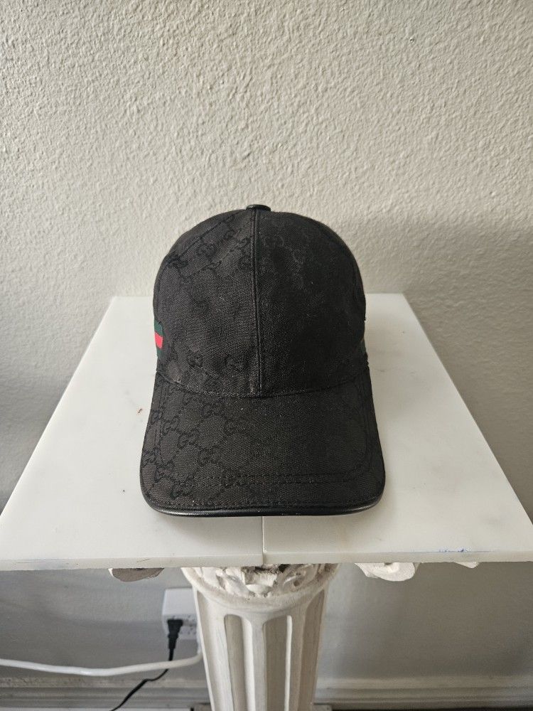 GUCCI MONOGRAM BLACK VINTAGE STRIPE BASEBALL CAP SIZE M