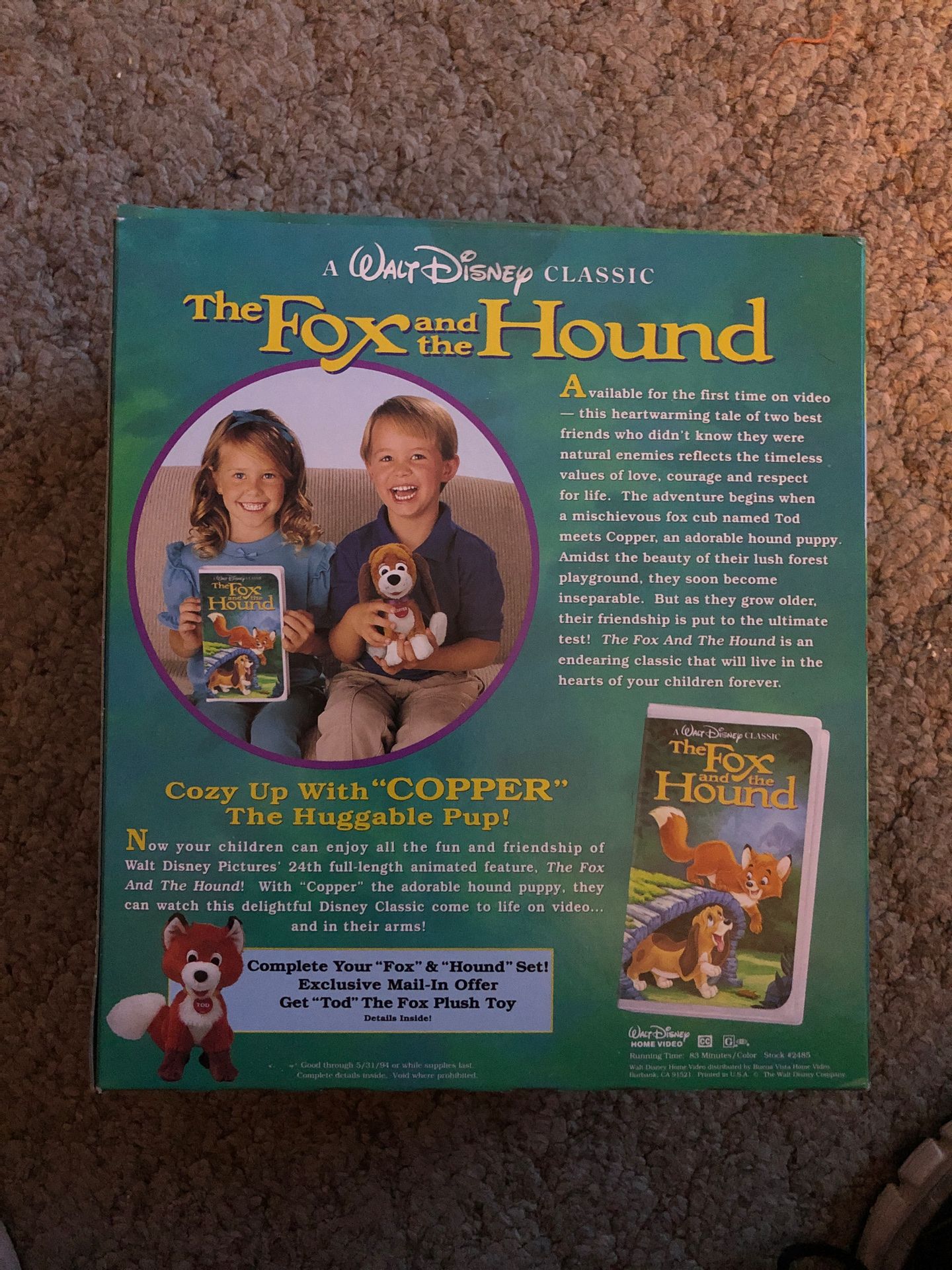 The Fox and the Hound Disney VHS Video and Plush Toy Copper