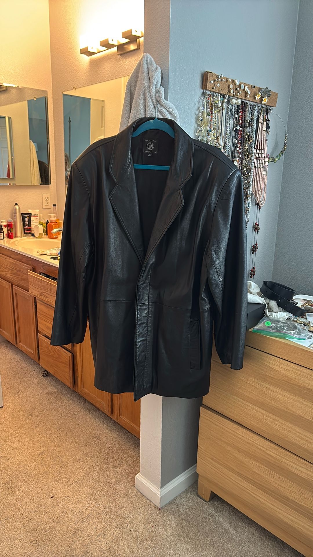 Prak-ti-kal Leather Jacket.