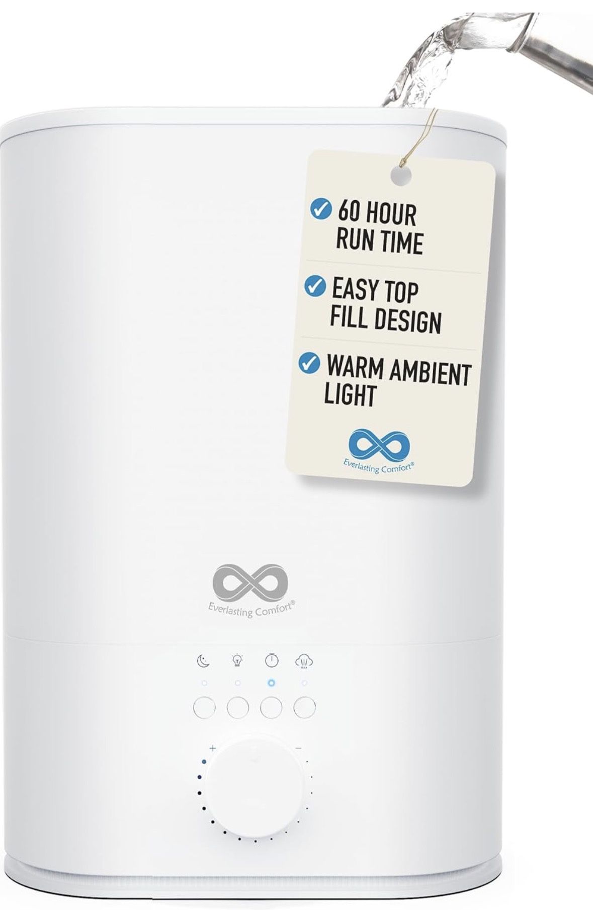 6L Humidifier Large Room, High Mist Output 60HR Runtime Ultrasonic Top Fill